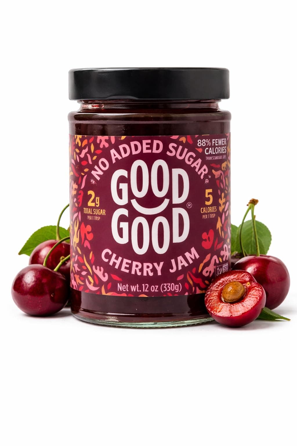 Cherry Jam - No Added Sugar - Low Calorie - Gluten Free and Vegan - Diabetic and Keto Friendly - 12oz / 330g (Pack of 1)