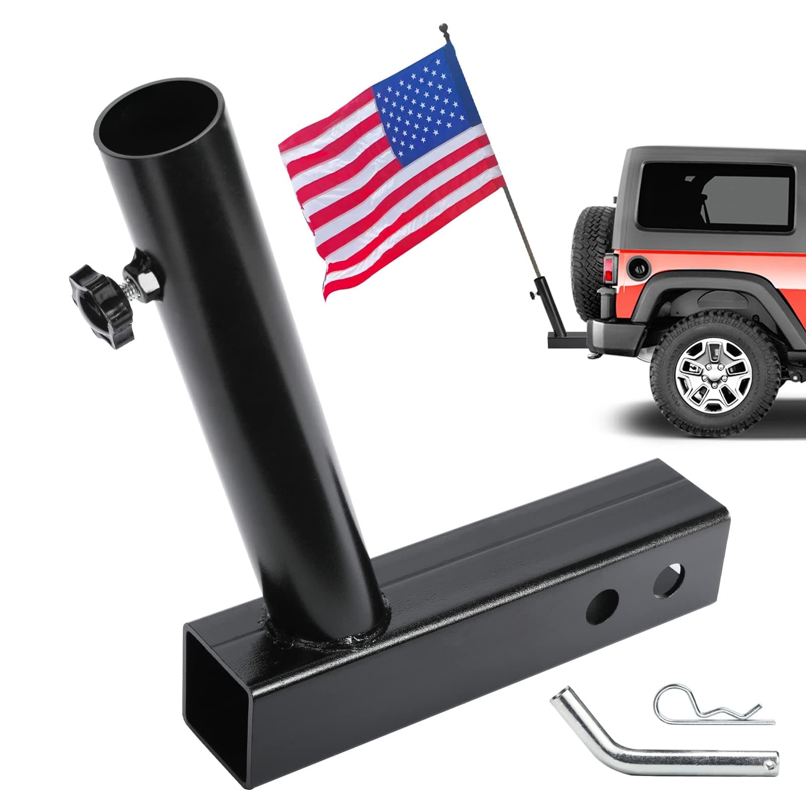 Hitch Flag Pole Holder - Flagpole Hitch Mount Universal Fit for Trailer Truck Jeep RV Pickup - Angled Flag Pole Holder Compatible with 2 inch Hitch Receivers