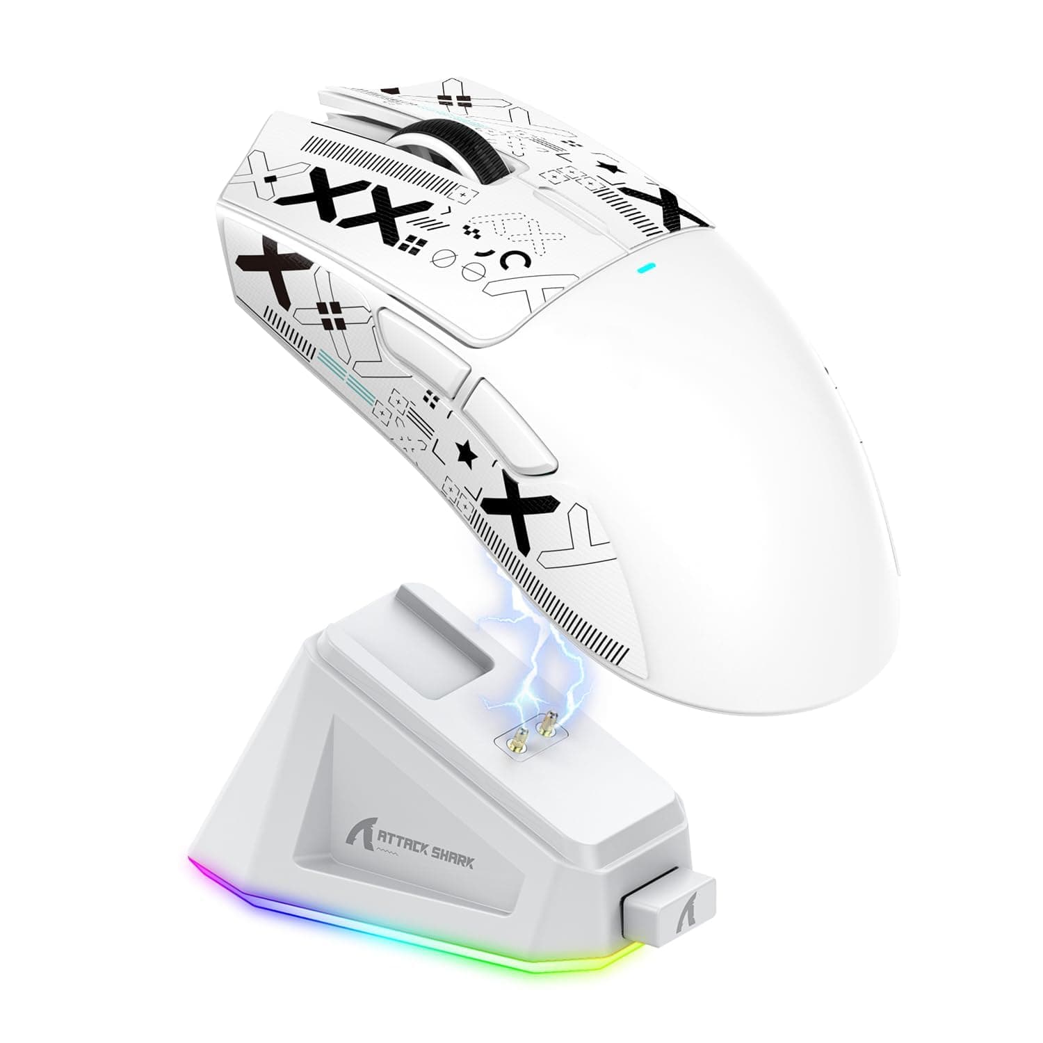 MAGIC-REFINER ATTACK SHARK X11 59g Superlight Wireless Gaming Mouse with Grip Tape, RGB Charging Dock，BT/2.4G Wireless/Wired Pc Mouse, 22000 DPI,5 Programmable Buttons for Pc/Mac(White)