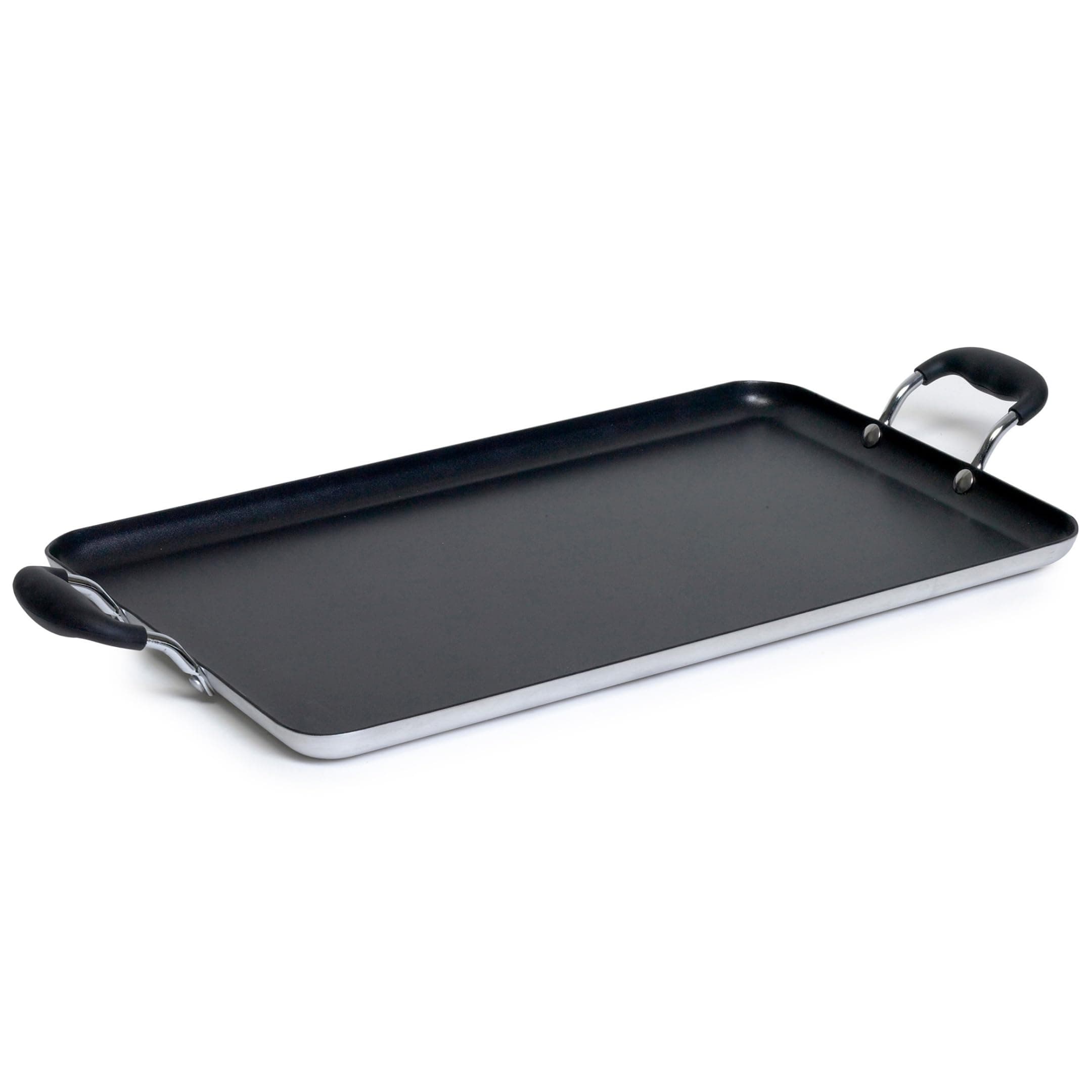 Imusa19x12in Aluminum Nonstick Double Burner Griddle with Cool Touch Handles, Black