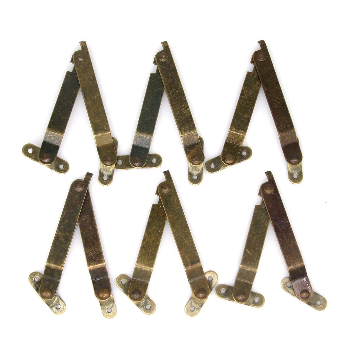 6 Pcs Antique Brass Lid Folding Support Hinges Lid Stay Hinge for Wooden Boxes Jewelry Cases Chest Cabinet Cupboard Lid Lift Up Stay (Folded Length 3-17/64"/8.3cm; Width 7/16"/1.1cm)