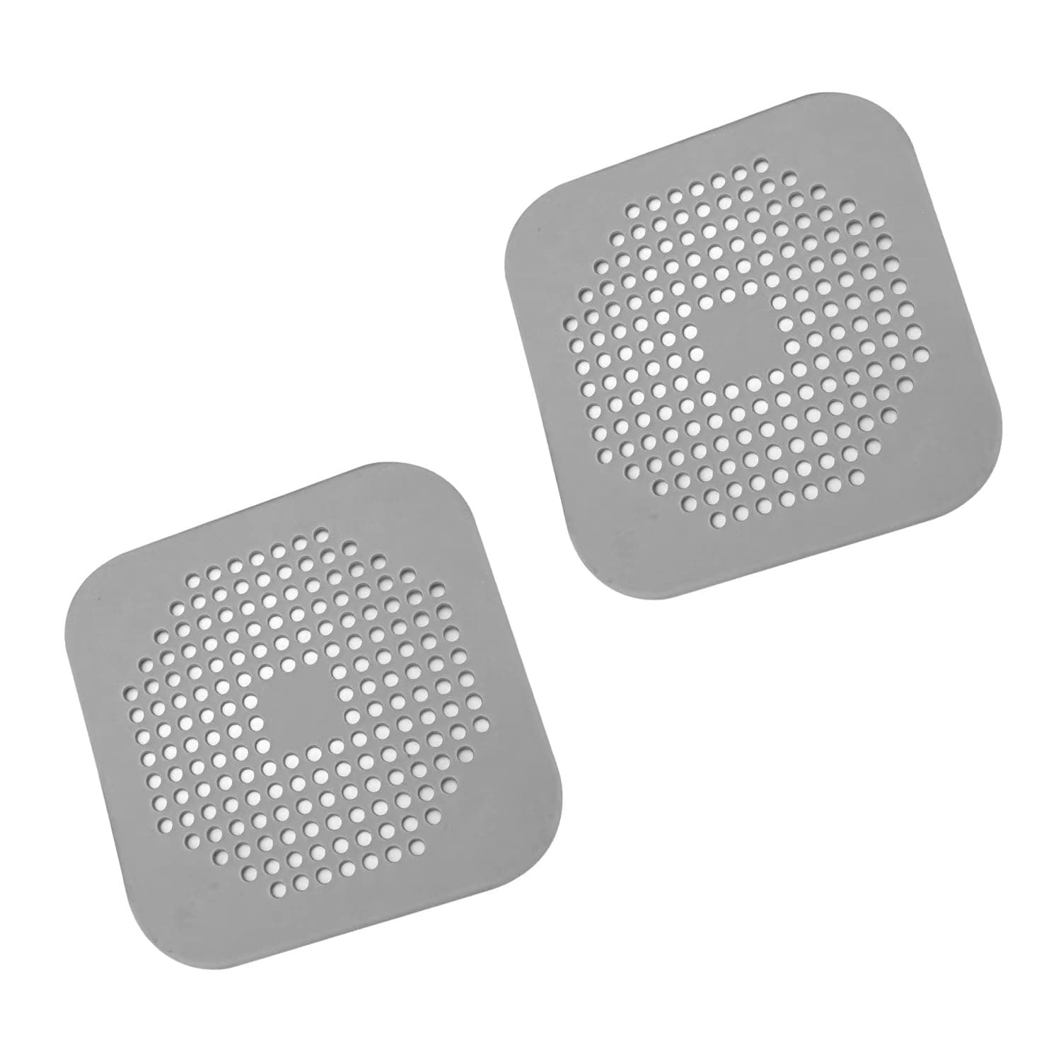 Square Drain Cover for Shower 5.7-inch TPR Drain Hair Catcher Flat Silicone Plug for Bathroom and Kitchen Filter Shower Drain Protection Flat Strainer Stopper with Suction Cups 2 Pack (Grey)