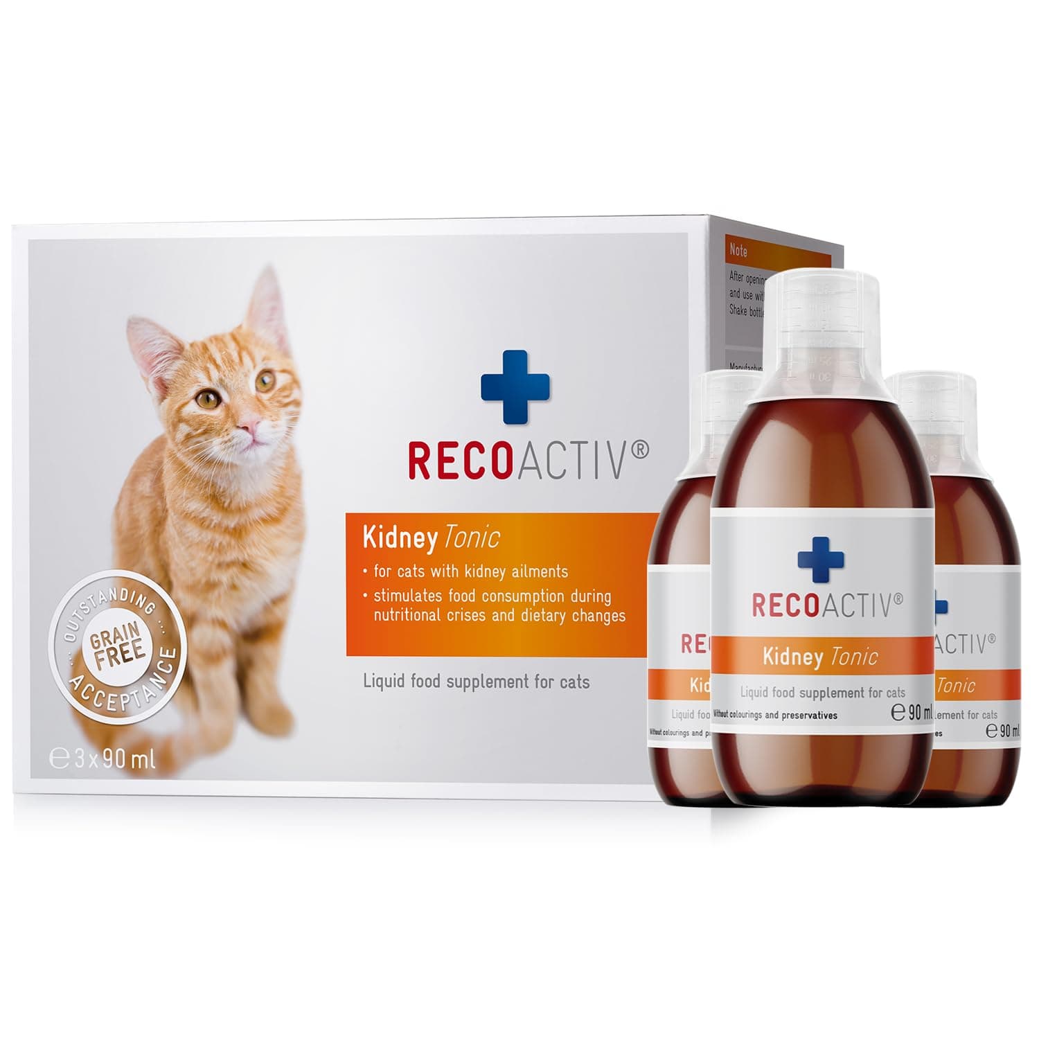 Kidney Tonic for cats, 3 x 90 ml, dietary food supplement for recovery from early signs of renal dysfunction in cats, and for prevention