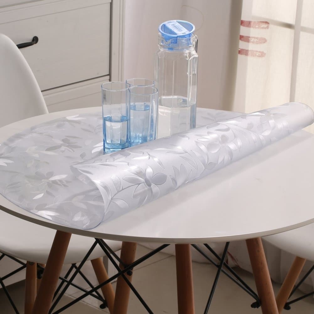 round tablecloth PVC Round table cloth waterproof Soft-proof glass table mat clear frosted plastic table cloth and waterproof circular table cloth-A diameter80cm(31inch)
