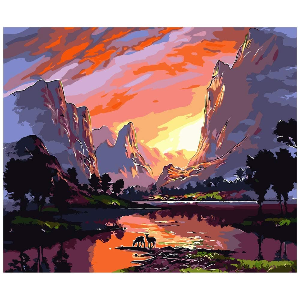 Various Landscape Series Paint by Numbers for Adults Kids Beginners Easy Acrylic on Canvas 16x20 inch with Paints and Brushes, Sunset and Landscape(Without Frame)