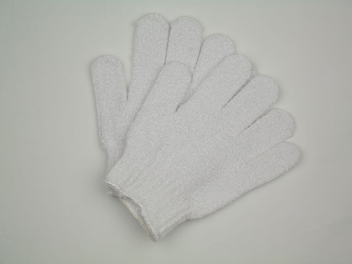 Exfoliating Washcloth Glove for Bath & Shower 100% Allergy Free Viscose Rayon Deep Scrub Bath Sponges get Soft and Fresh Skin Better than Bath Brushes Facial Polishes Exfoliators 2 pack White