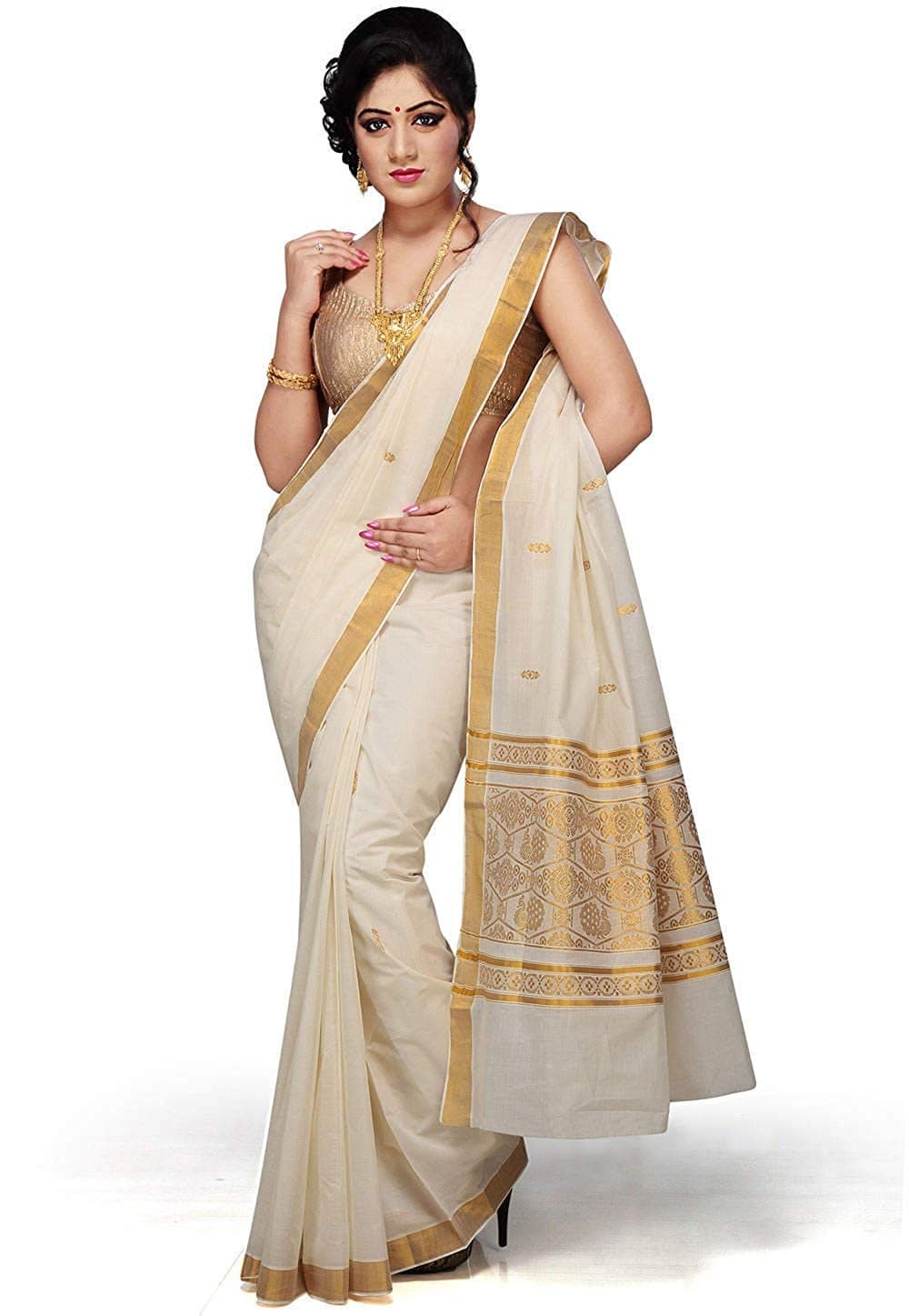 Women's Kasavu Cotton Saree With Blouse Piece