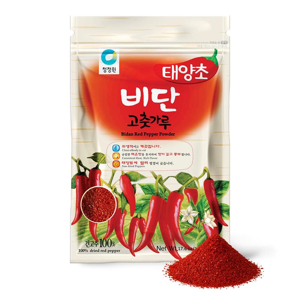 Chung Jung One Korean Bidan Red Chili Pepper Flakes Powder Gochugaru, (1.1 Lbs)