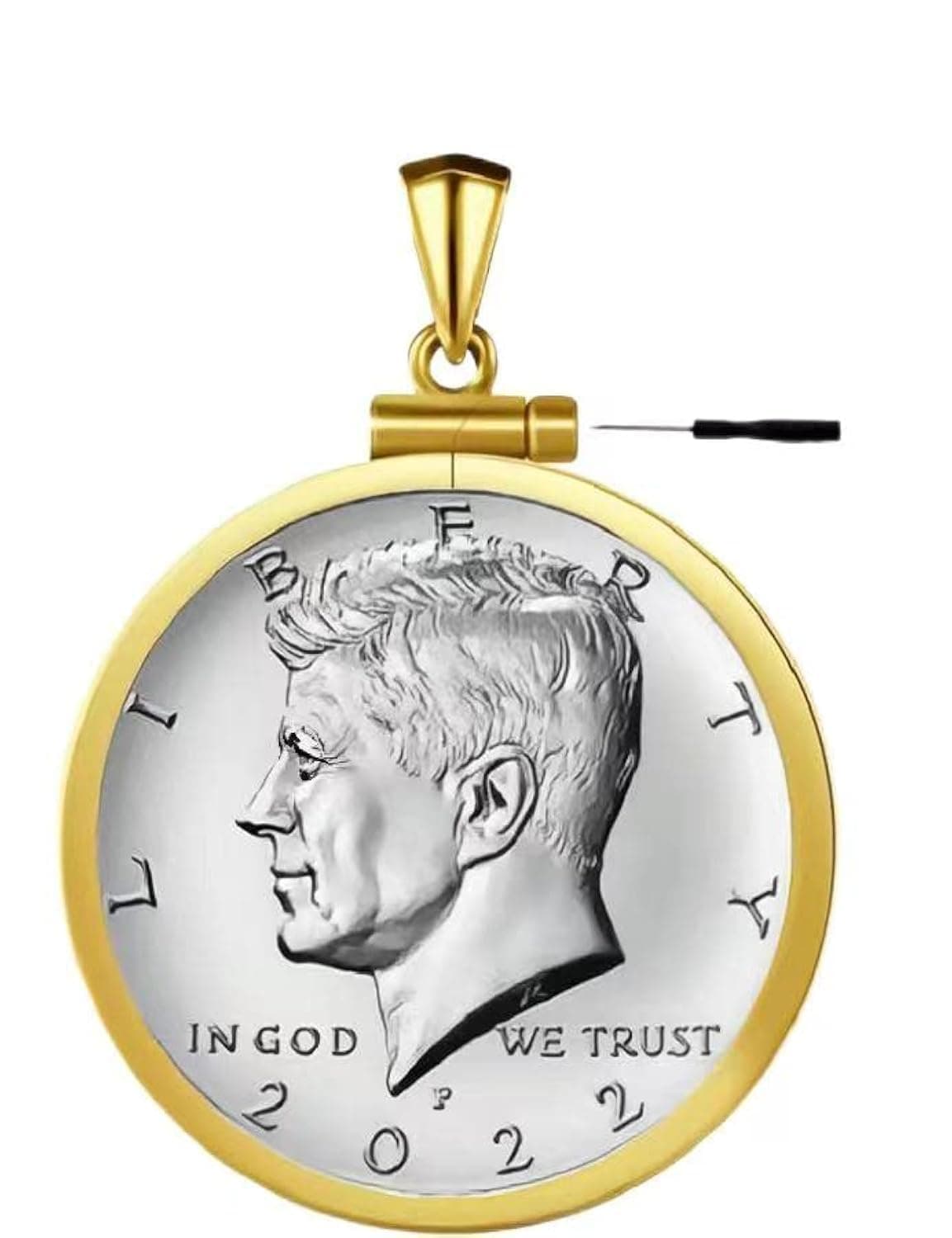 24-Karat Gold wrapped in Silver 50 Cent Border Screw Top 30 mm Coin Border，Coin NOT Included