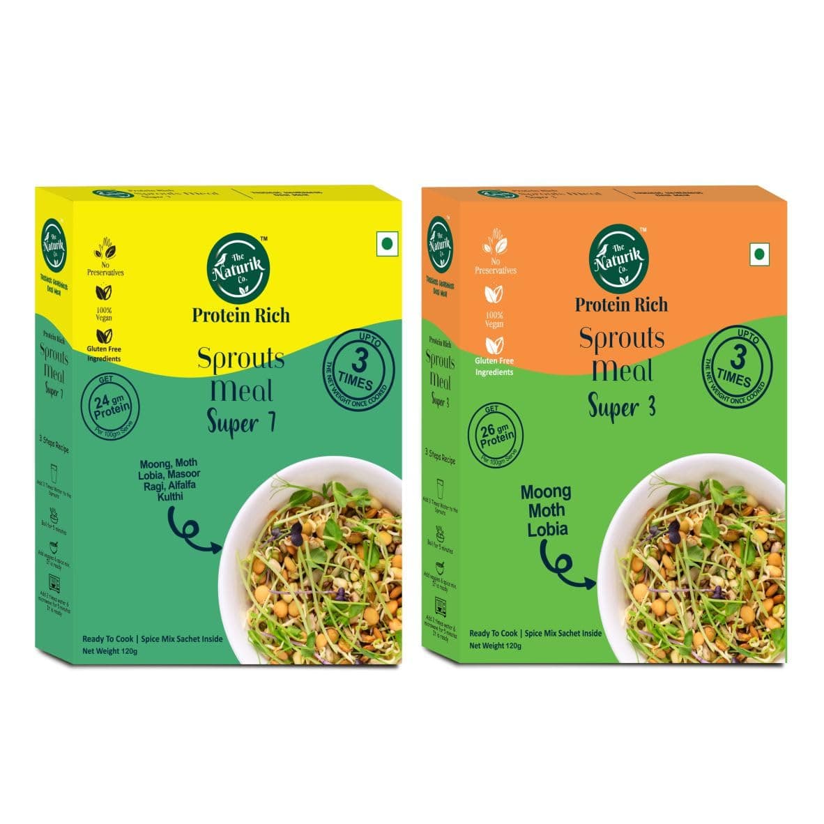 Sponsored Ad - The Naturik Co Ready to Eat Sprouts Mix With Spices - 120g (Combo, Pack of 2), 3x Protein and High in Fiber, Super 3 and Super 7 Mixed Sprouts, Great for Breakfast and Salads | As Seen On Shark Tank