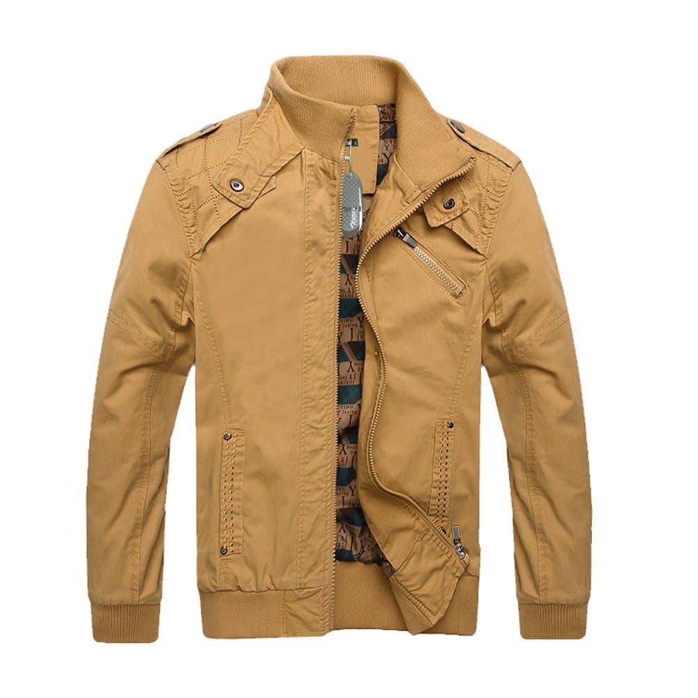 Zicac Fashion New Men's Casual Jacket Zipper Coat (L, Khaki)