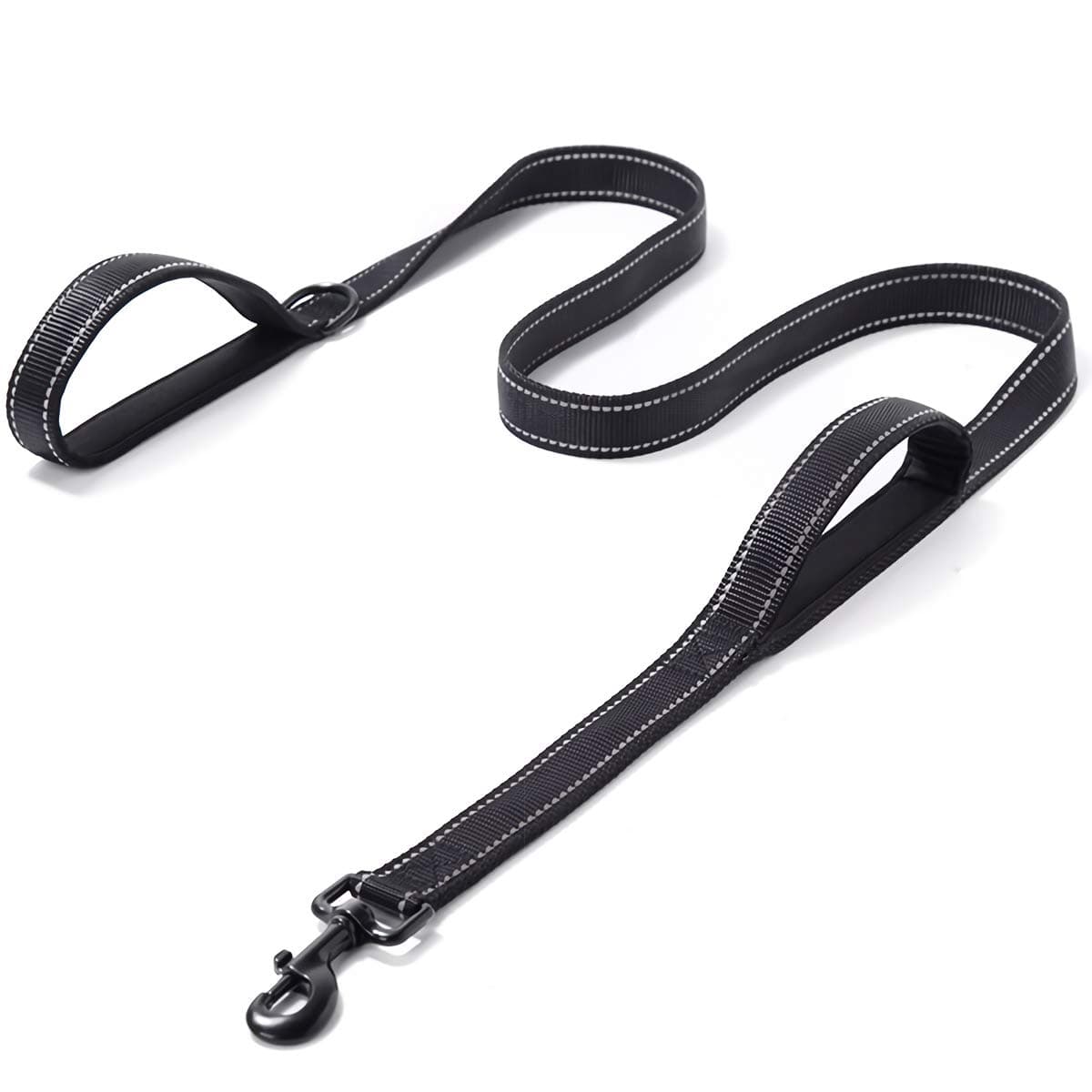 DDSCOLOUR 5ft 6ft Dog Leash, Heavy Duty Rope Leash with 2 Padded Handle – Pet Training Lead with 3M Reflective Double Handle for Traffic Control Safety, Perfect for Large Medium or Small Dog (Black)