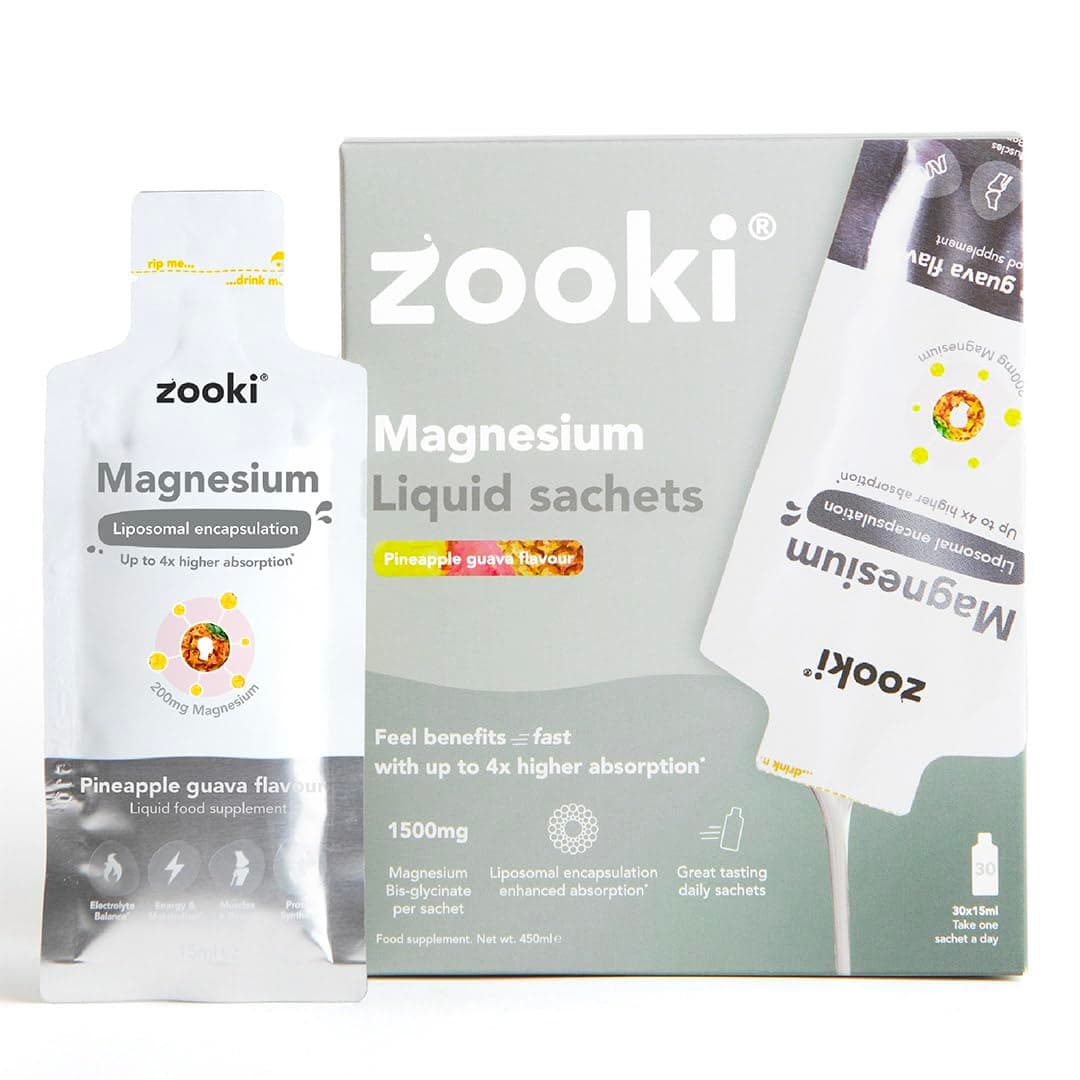 Zooki Liposomal Magnesium Glycinate 1500mg Liquid – 4X Higher Absorption – Great Taste, Sugar Free, Vegan – Alternative to High Strength Magnesium Tablets – Sleep, Stress, Muscle Cramps (30 Servings)