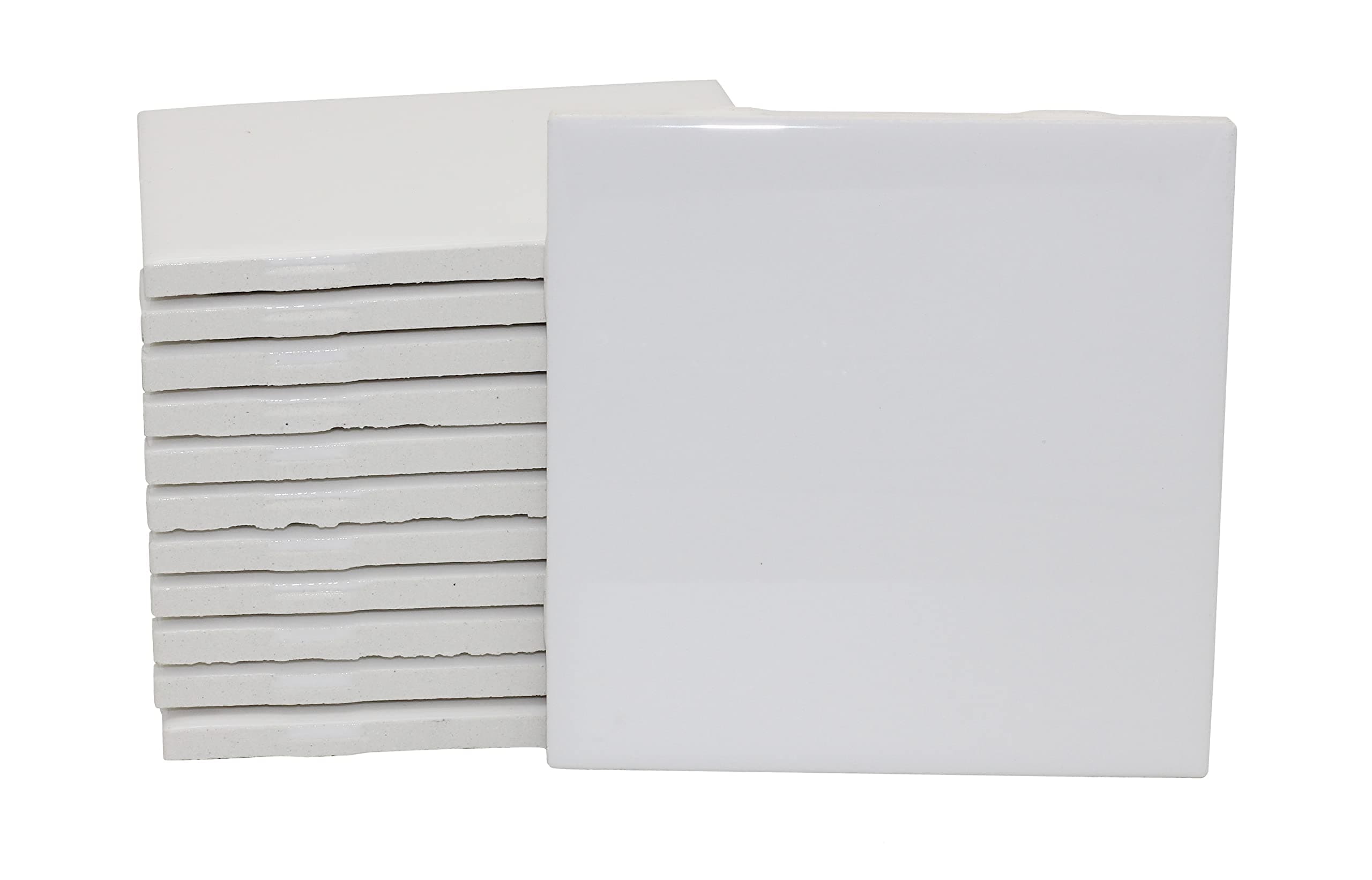 Creative Hobbies 12 Pack of Glossy White Glazed Ceramic Tiles for Alcohol Ink Painting, Decorating, Arts & Crafts, 4.25 x 4.25 Inch Square, Ready-to-Paint Ceramics