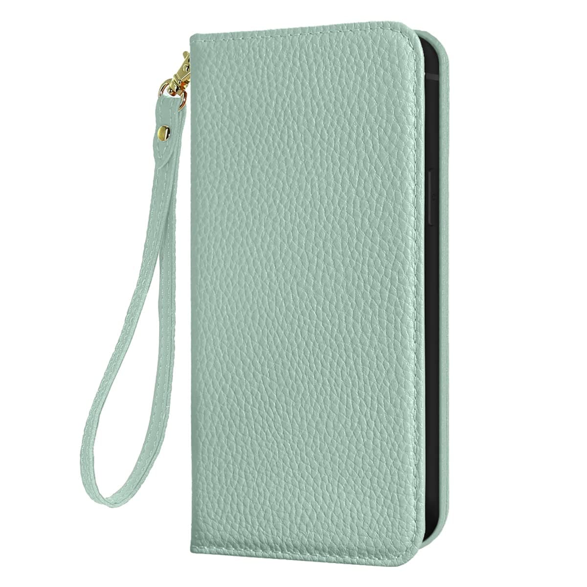 NanHou iPhone 12 Pro Max Case Microfiber Leather RFID Blocking Wallet Magnetic Closure Kickstand Wrist Strap Card Holder Shockproof Flip Cover - Light green