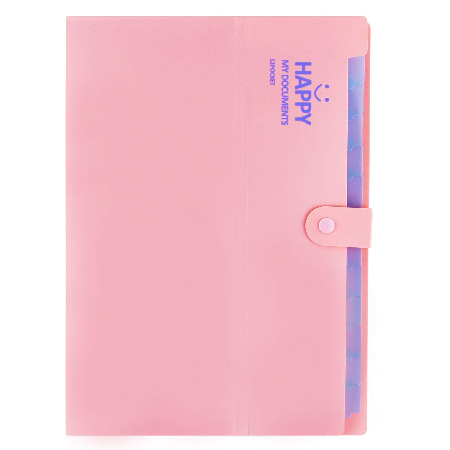 Plastic Expanding File Folders Accordion Document Organizer,12-Pocket,A4 Letter Size,Snap Closure,School and Office Use,Pink