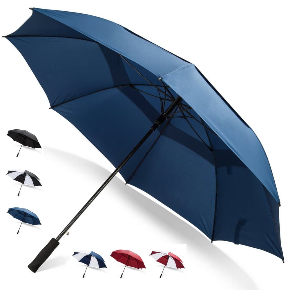 62/68 Inch Automatic Open Golf Umbrella - Extra Large Vented Windproof Waterproof Sturdy Double Canopy