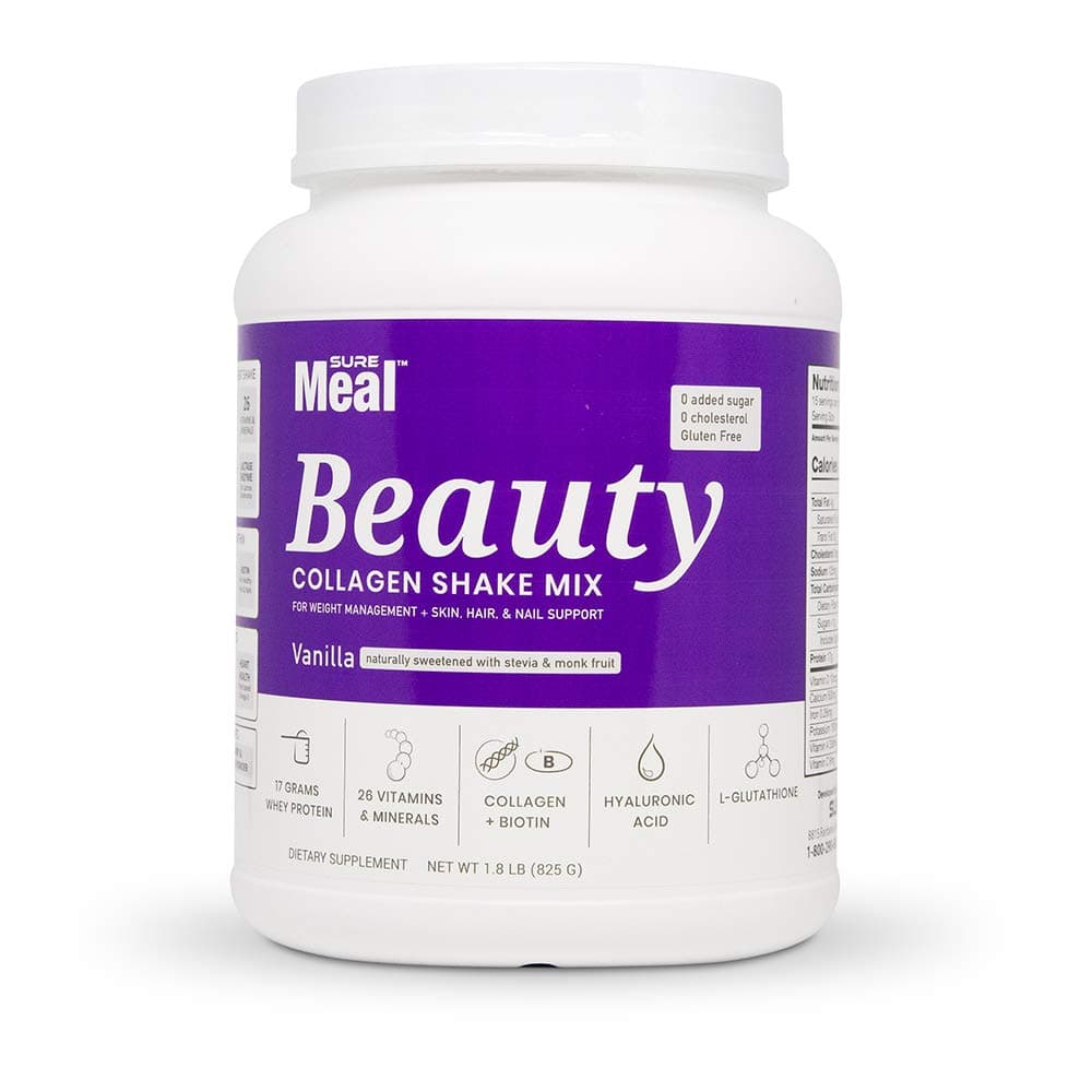 SureMeal Beauty Meal Replacement – with Collagen, Hyaluronic Acid and Whey Protein Isolate. Vanilla Flavor Naturally Sweetened with Stevia, Gluten-Free, 1.8 lbs Powder, 15 Servings