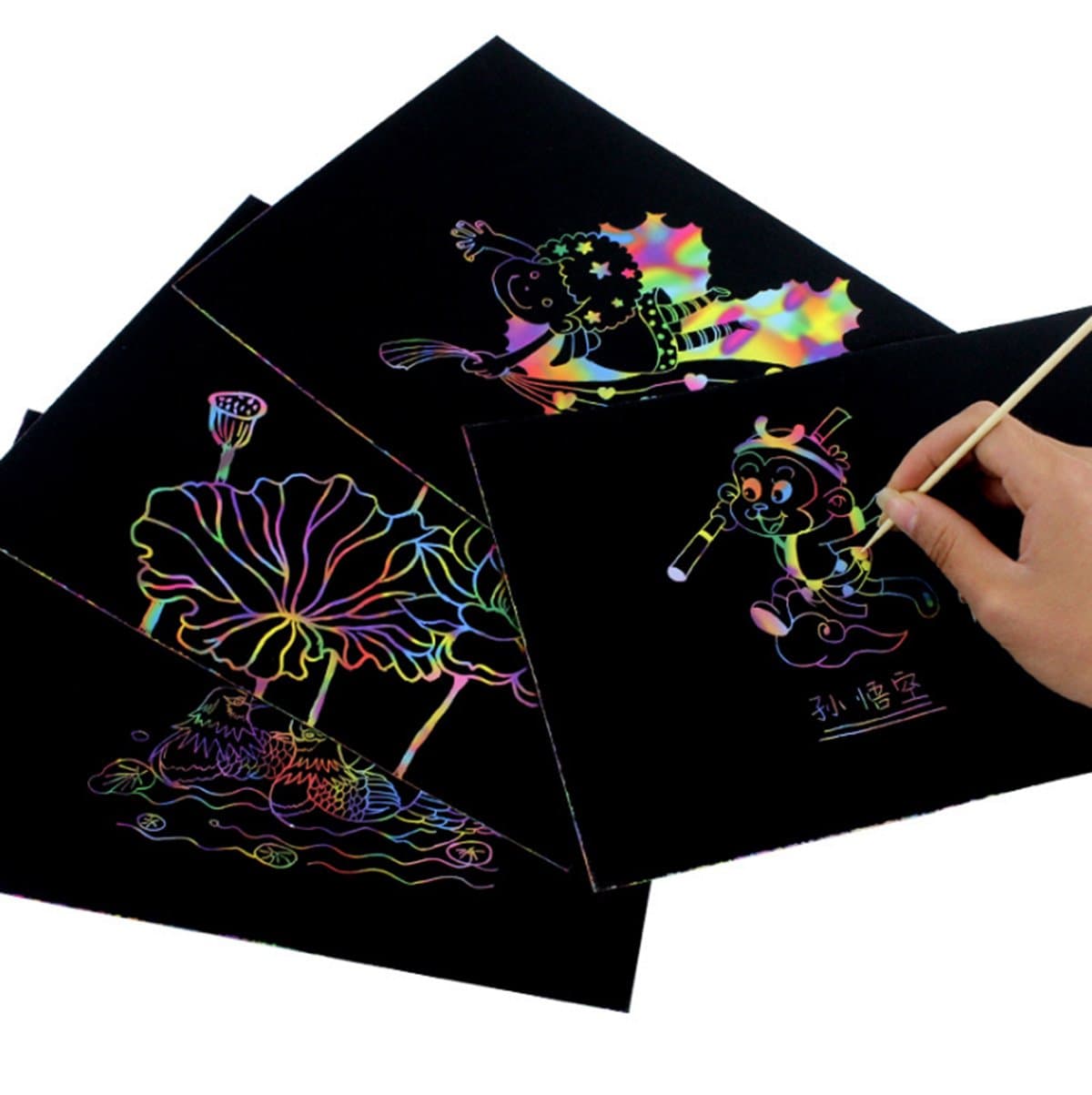 Rainbow,Scratch Paper Notepad 30 Big 11" x 8.25" Sheets Coil-bound Together of Black Rainbow Scratch Paper for Kids Childrens Girls,Makes Art Fun With Wooden Stylus