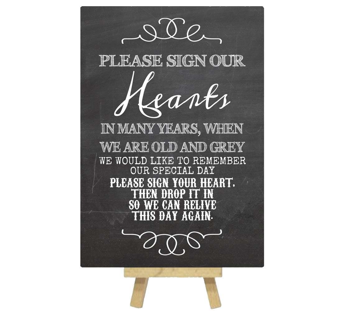 The Lilac Hippo Hearts Drop Box Wedding Guest Book Metal Table Sign Printed With Chalkboard Effect - A5 With Wooden Easel