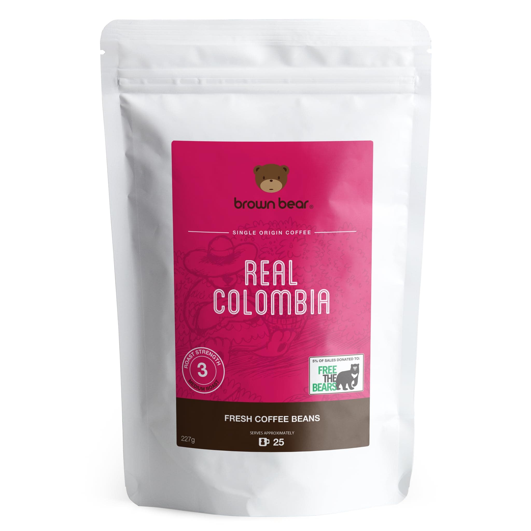 Brown Bear Real Colombia Colombian Coffee, Medium Roast, Coffee Beans, Columbia