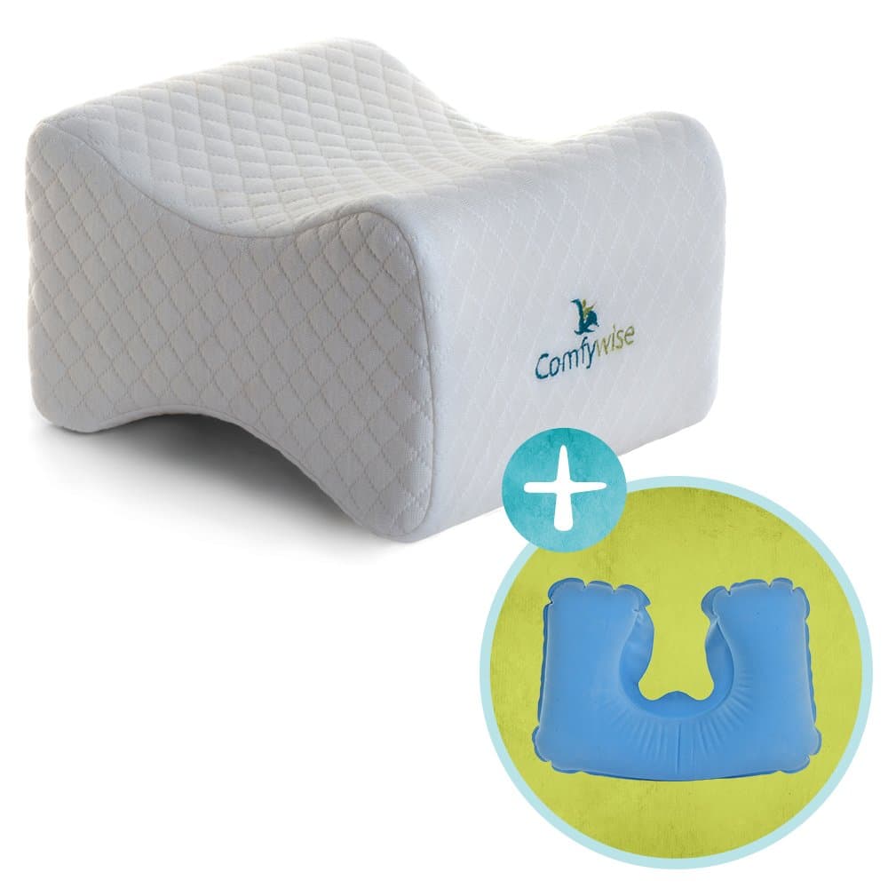 Comfywise White Orthopedic Knee Pillow for Side Sleepers: Memory Foam Leg Wedge for Joint and Back Pain, Sciatica Nerve, and Sleeping Relief Plus More