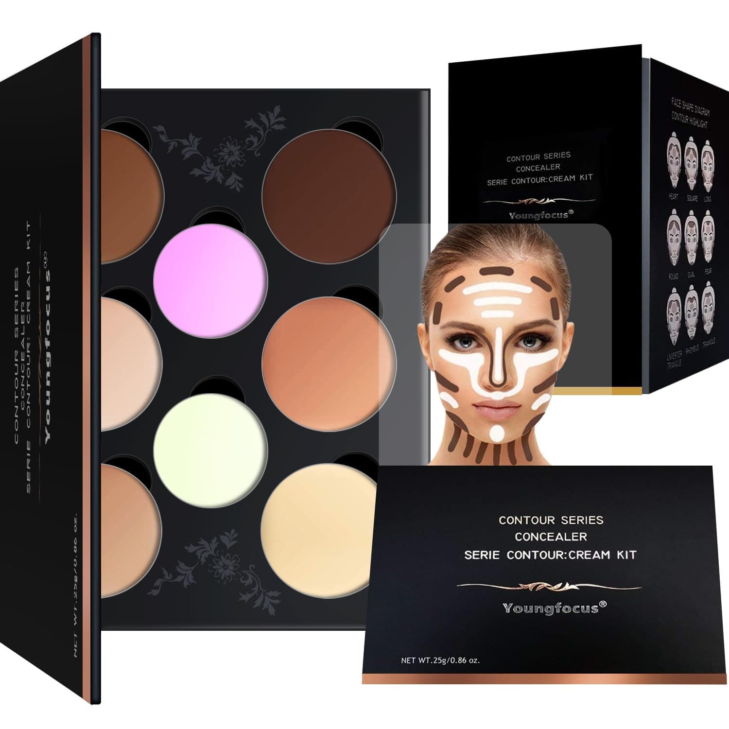 Cosmetics Cream Contour Highlighter Makeup Palette, Best 8 Color Blendable Bronzer Contour Kit, Vegan Cruelty Free Hypoallergenic Face Sculpting Makeup for Beginners