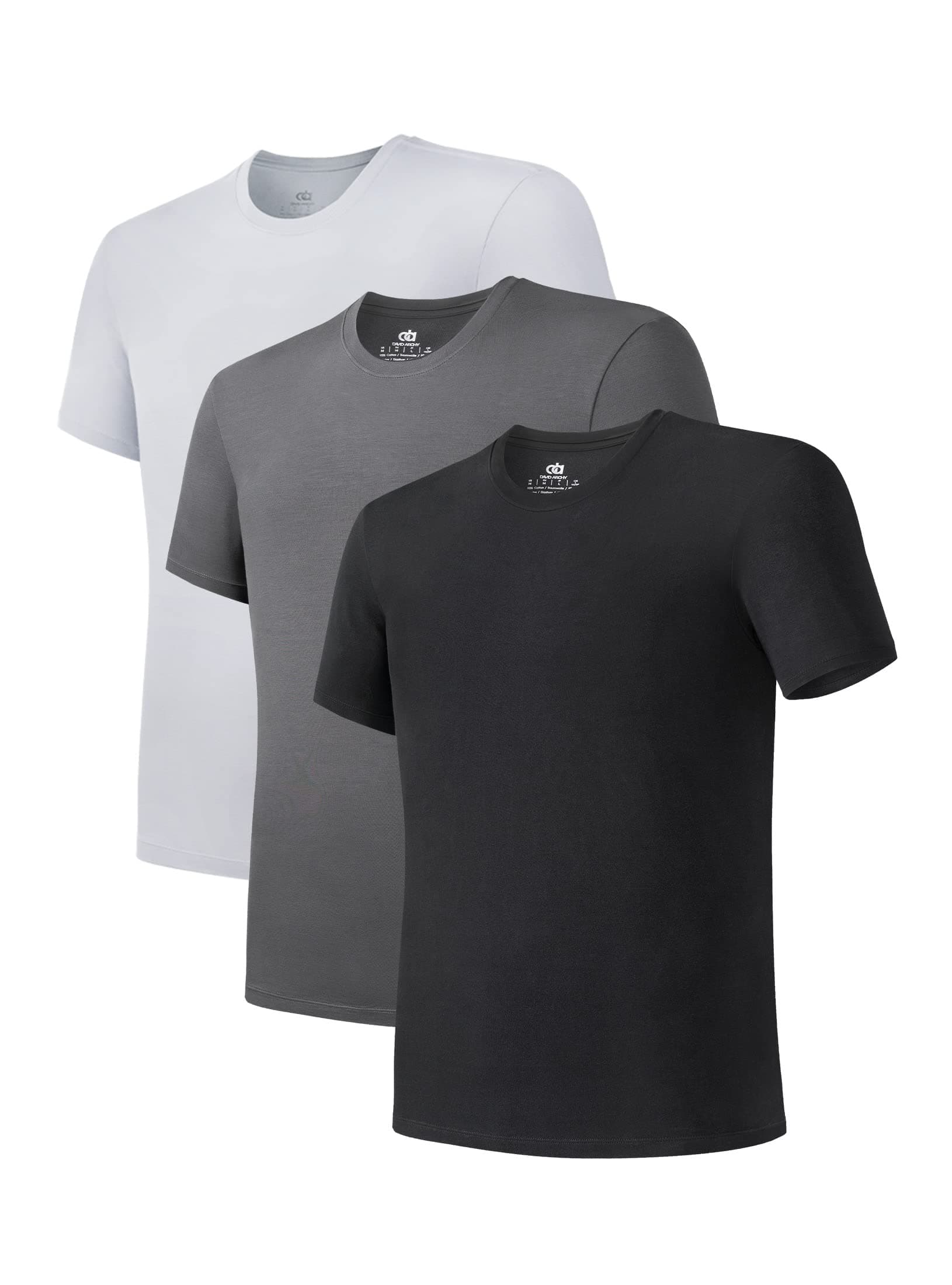 d&a DA Men's 3 Pack Bamboo Fiber Crewneck Short Sleeve T-Shirts(M,Black/Charcoal/Gray)