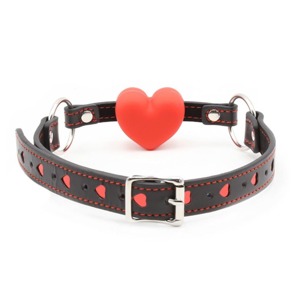Adjustable Leather Collar Open Mouth with Red Heart-Shaped Ball (01)