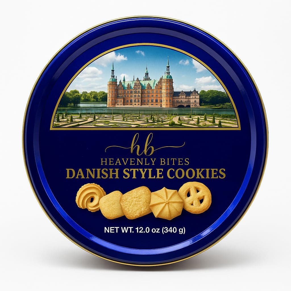 Heavenly Bites Danish Style Butter Cookies in Metal Tin 12 Ounce