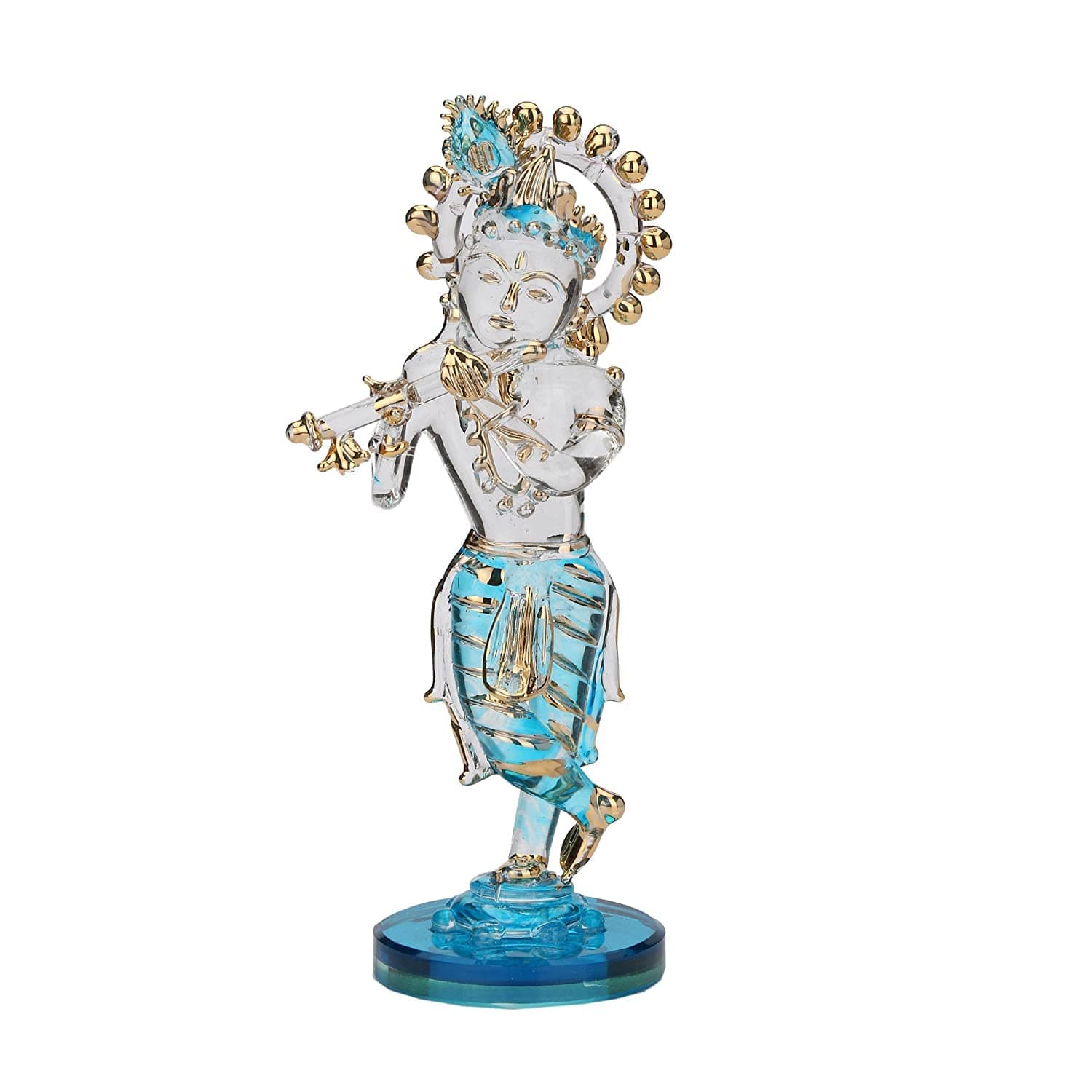 Lord Krishna Playing Flute (Bansuri) Devine Statue (Murti) Idol Shopiece Handmade of Crystal Glass