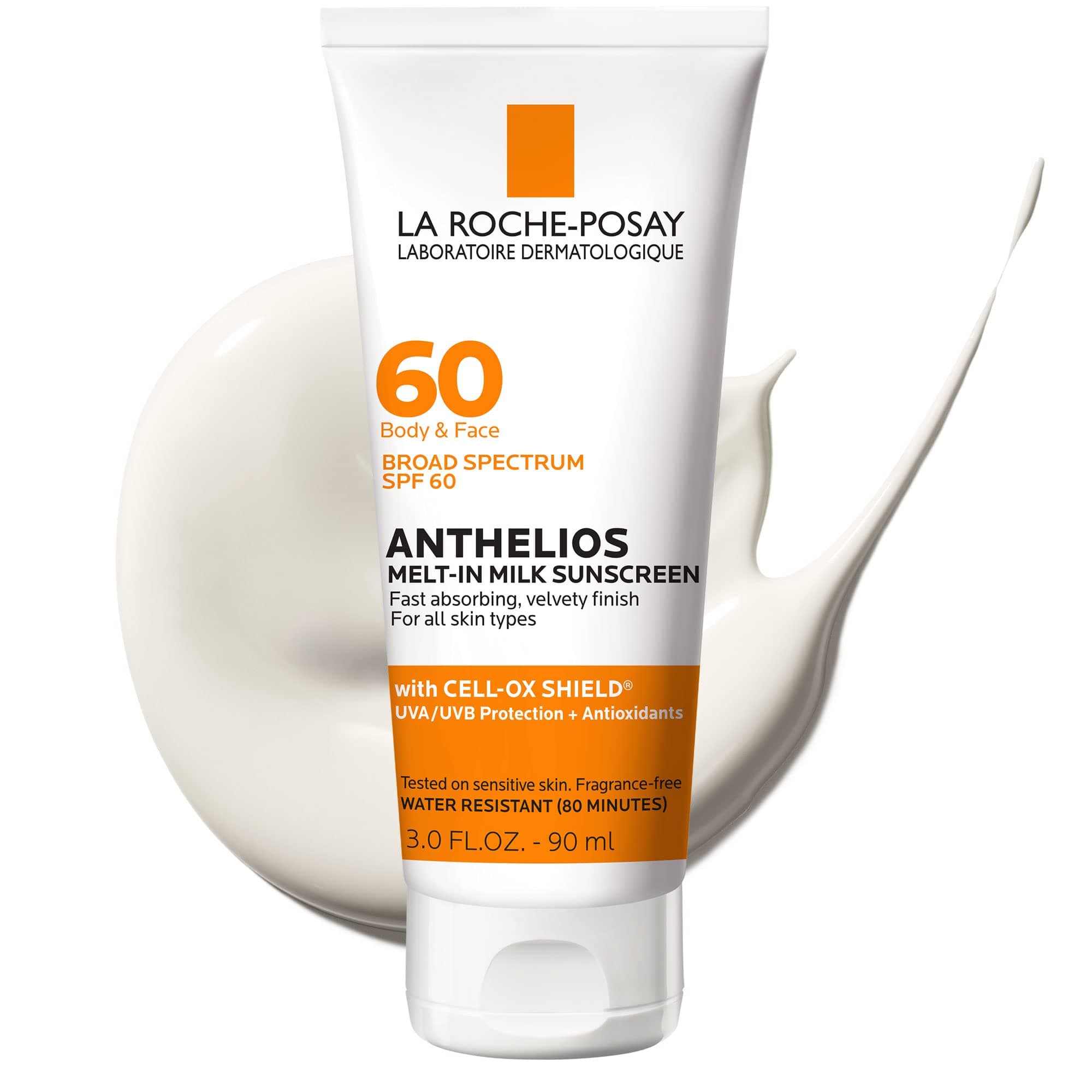 La Roche-Posay Anthelios Melt-In Sunscreen Milk Body & Face Sunscreen Lotion Broad Spectrum SPF 60, Oxybenzone Free, Oil-Free Sunscreen, Water Resistant