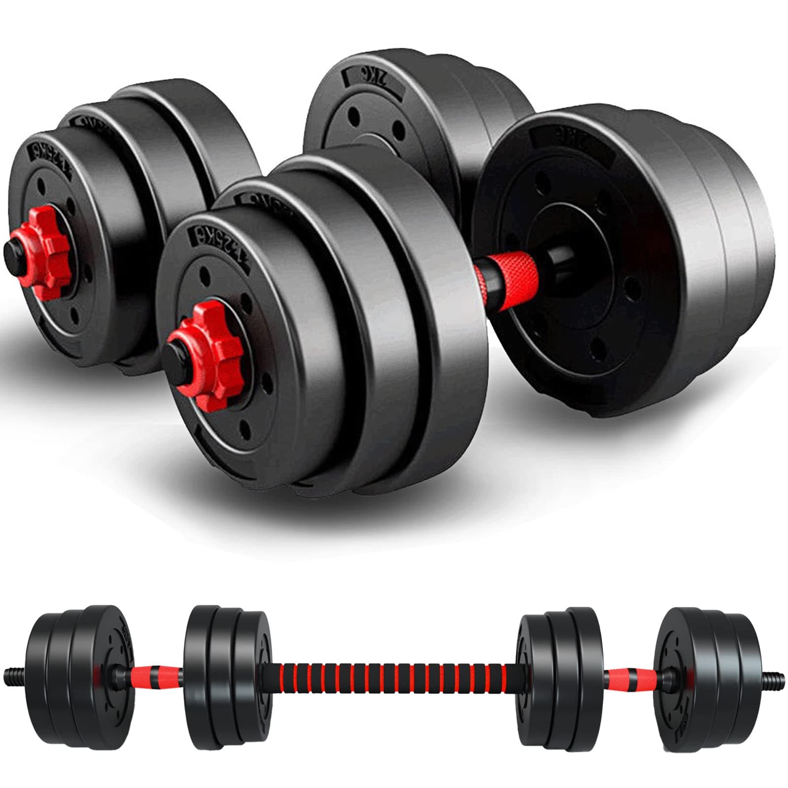 ARUNDO Dumbbells Set 20KG,2 in 1 Dumbbell Barbell Lifting Set Workout Weight Set for Home Gym Equipment Lifting Set Strength Training Equipment,Anti slip adjustable Dumbbell Set