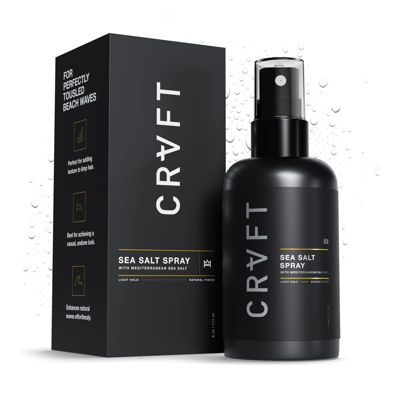 CRVFT Sea Salt Spray 6oz | Light Hold/Natural Finish | Add Volume & Texture | Ideal for All Hair Types & Lengths | Men's Texturizing Surf Spray | Made in the USA | Paraben & Sulfate Free [Scented]