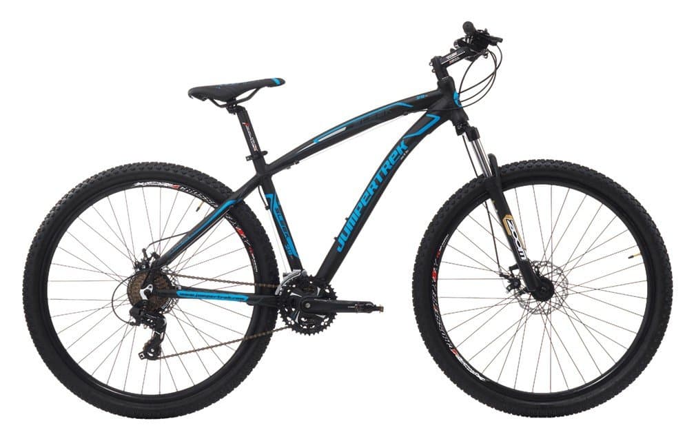 Mountain Bike CICLI Cinzia Sleek Curved Men Aluminium Frame 21 Speed Suspension Forks, Mechanical Disc Brakes, Matt Black / Fluo Light Blue, 27,5 Zoll - Größe 39