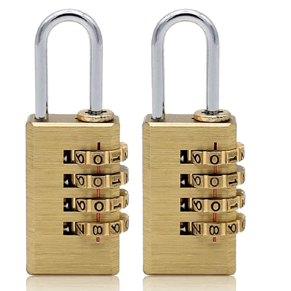 MIONI 2 PCS Solid Brass Combination Lock 4 Copper Digit Padlock for Indoor and Outdoor Rustless Die-Cast Yellow