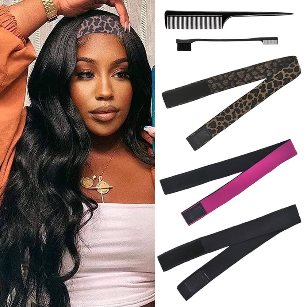 Elastic Bands Set for Wigs and Lace Frontals - 3 pieces with Rat Tail Comb, Edge Brush, Melting Band for Laying Edges and Keeping in Place
