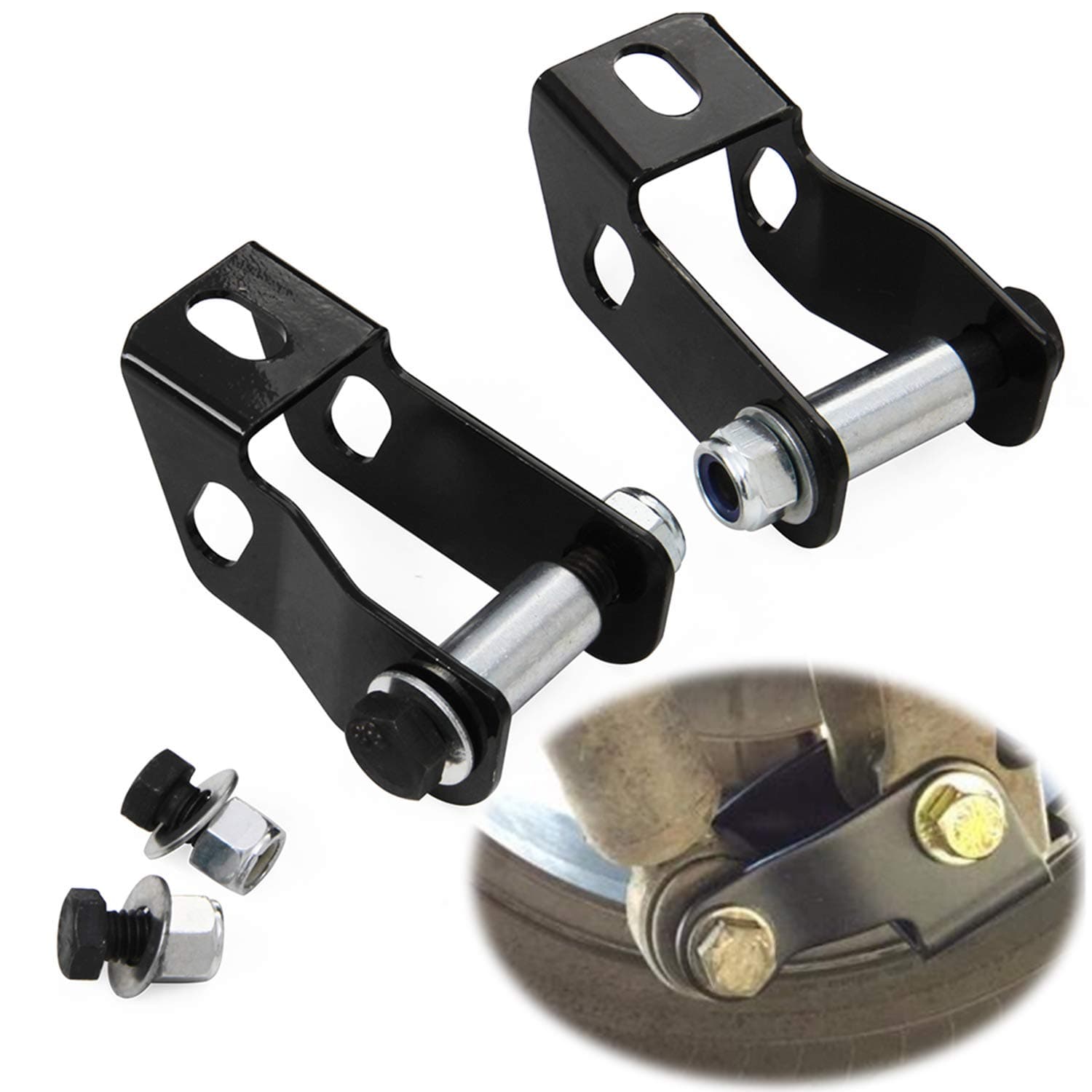 CNSY Front Shock Extender Kit Fit For 88-99 GMC/Chevy K1500 K2500 Yukon Suburban Tahoe 4WD Black Shock Extension Brackets For 2-4" Lift