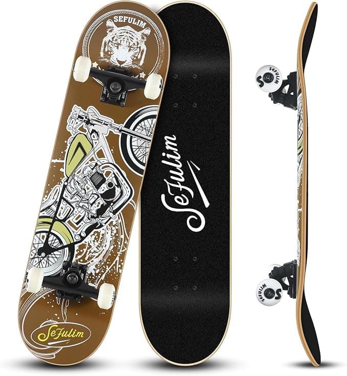 - Sefulim 31 x 8 Inch Complete Skateboard 7 Layer Canadian Maple Double Kick Deck Concave Cruiser Trick Skateboard for Boys Girls Teens Adults Beginner ﻿