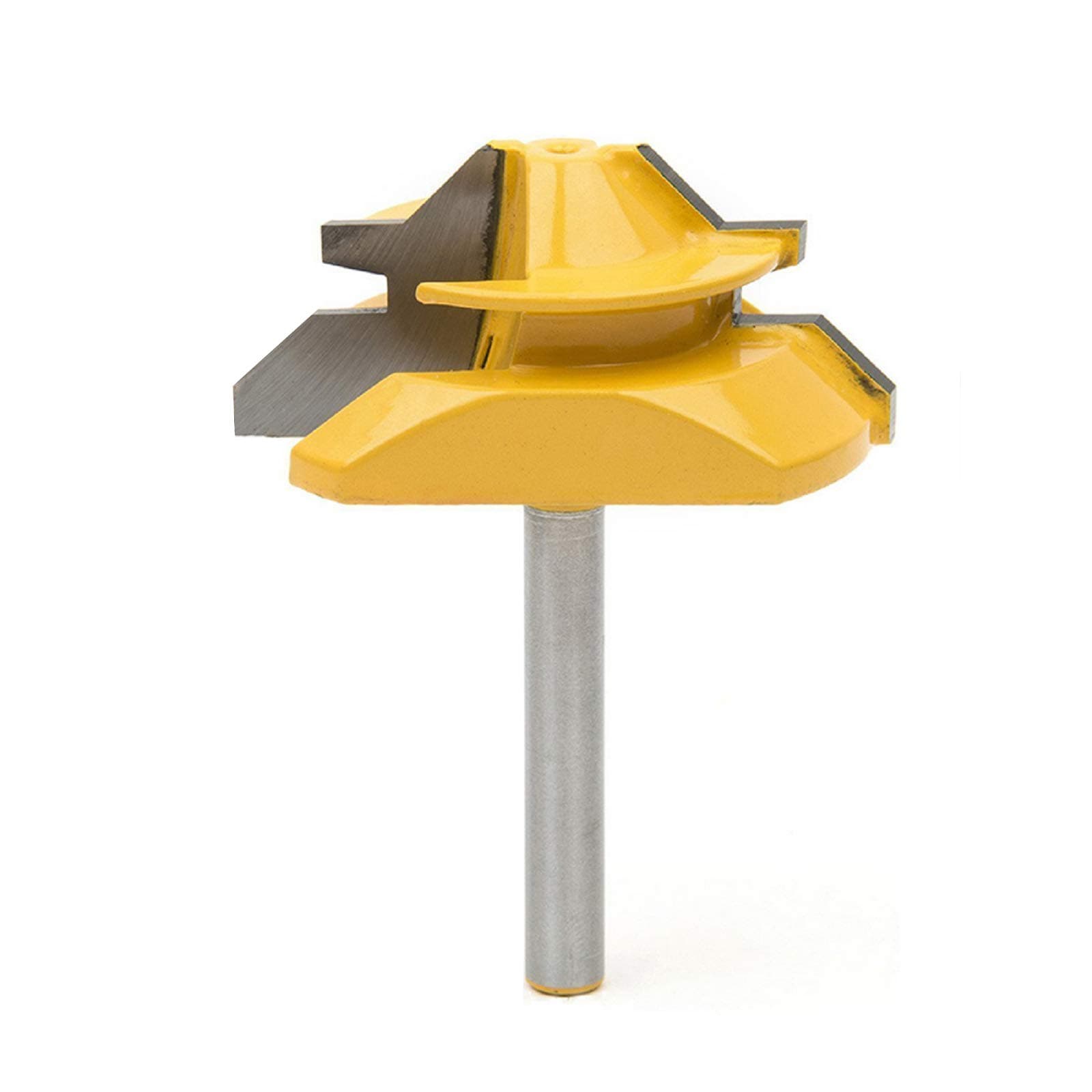 Meihejia Shank Carbon Steel 45 Degree Lock Miter Router Bit 1/4, 3/4 Inch Stock Joint Woodworking Cutter Tool (Yellow)