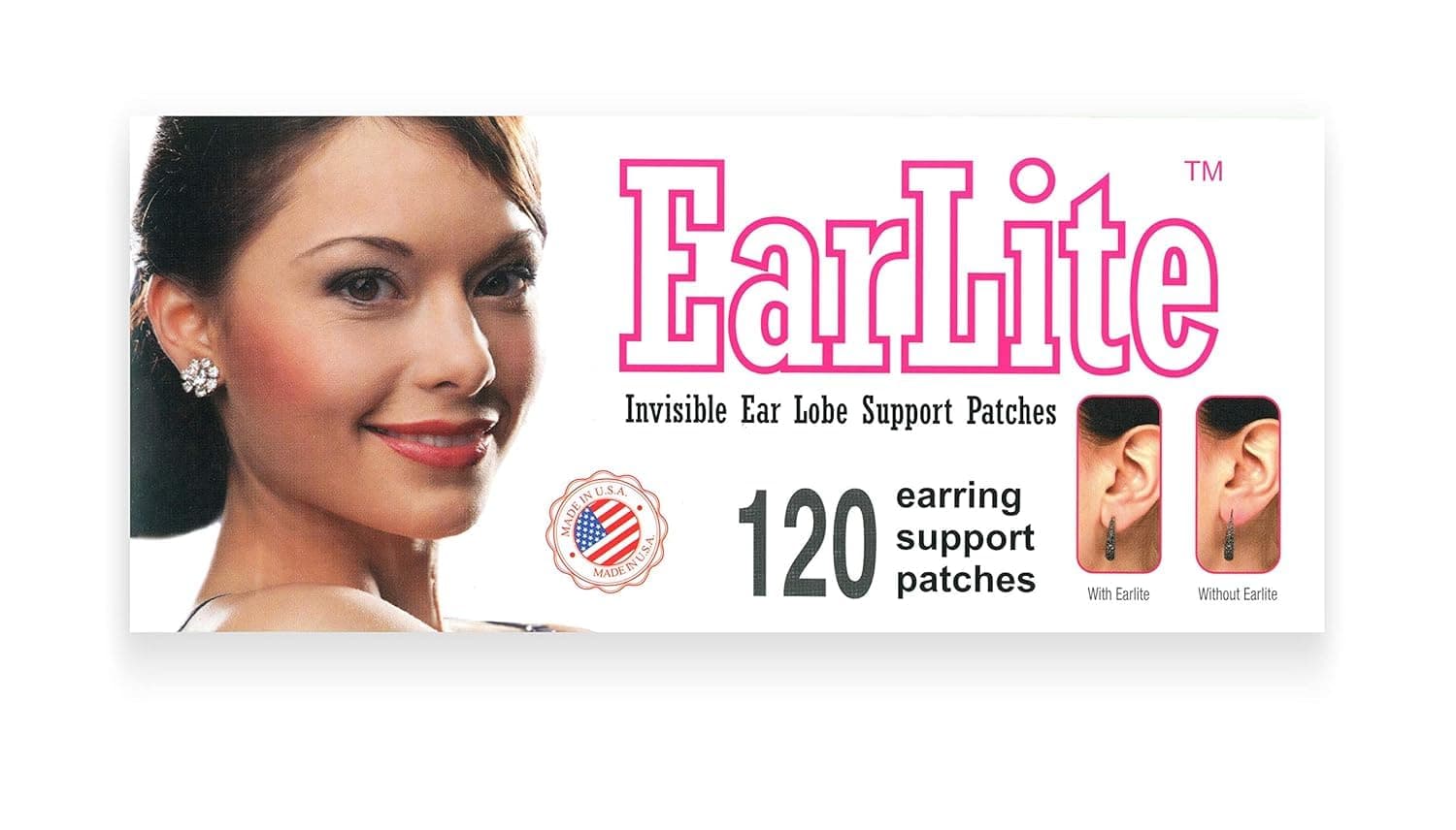 EarLite 120 (60 Ea X 2 packs) Invisible Earring Ear-Lobe Support Waterproof Patches in ZipLock Pouch