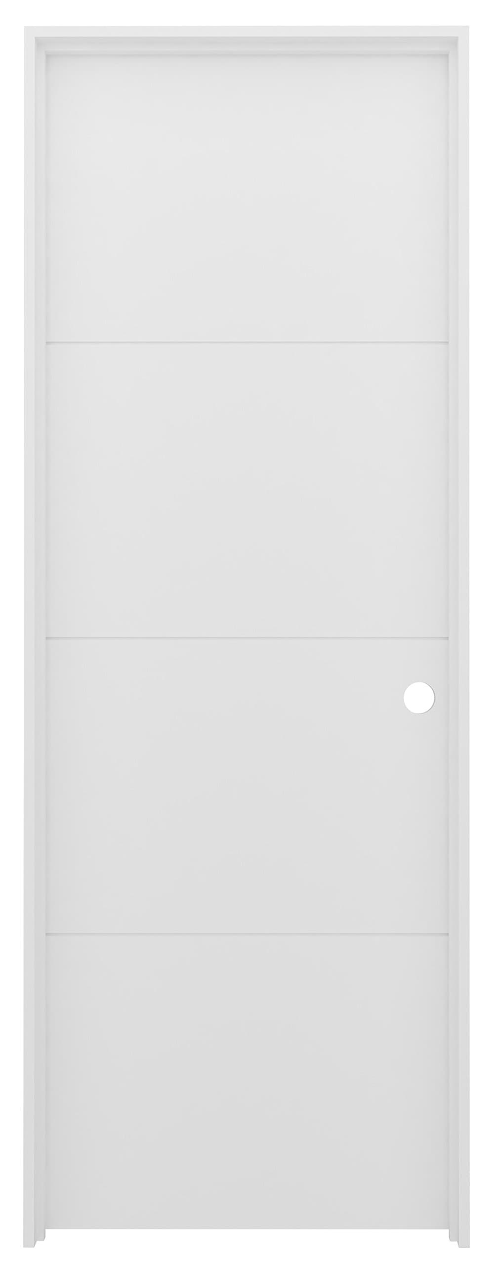Sky C-01 Solid Core Interior Door, Left-Hand Prehung with Smooth White Primed Finish, Carved Lines Full 4-Panel Design, Single Bore Preparation, Door Size 32 x 80 x 1-3/8 inches