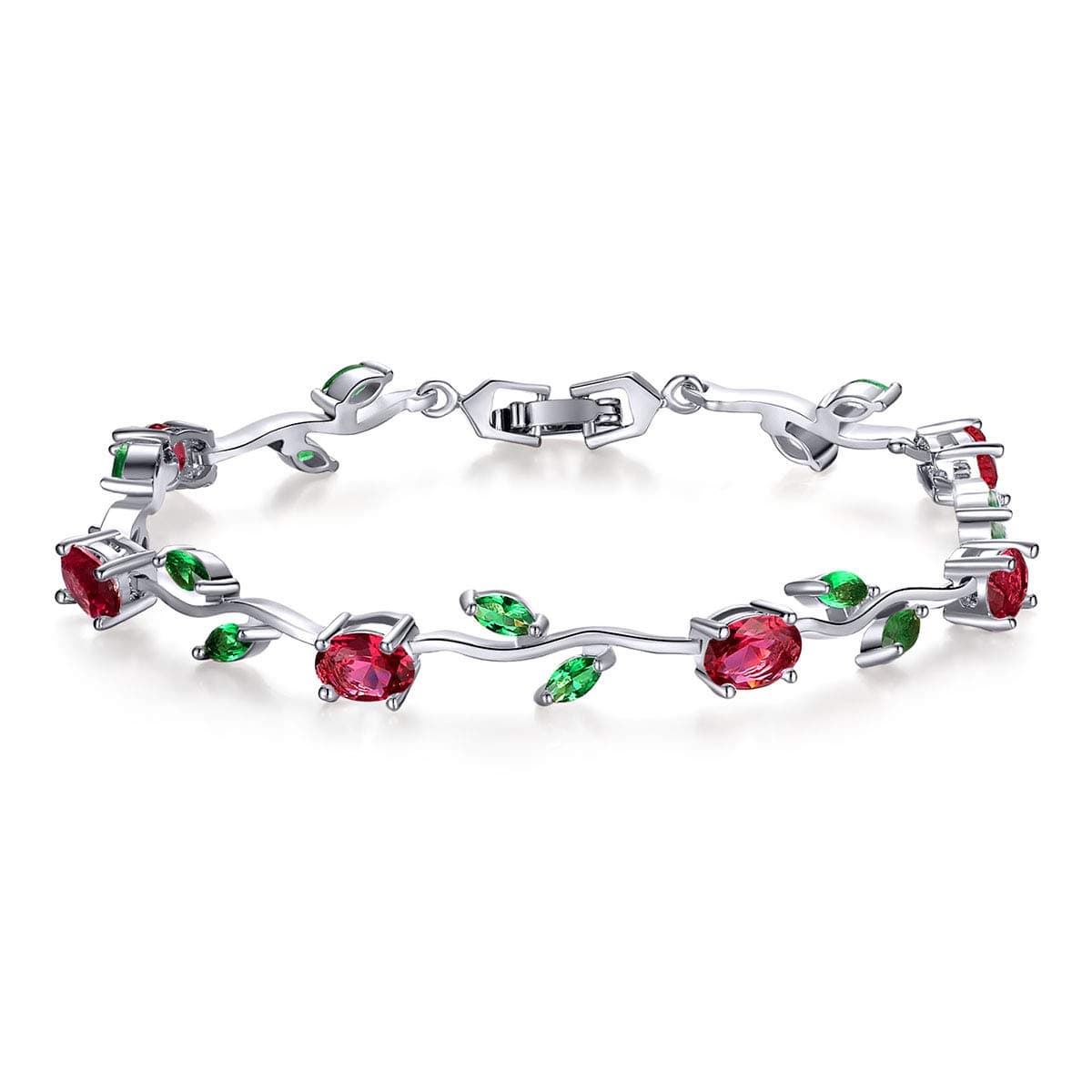 Lovely White Gold Plated AAA Cubic Zirconia Gemstone Flower Vine 7 Inches Bracelet for Mothers