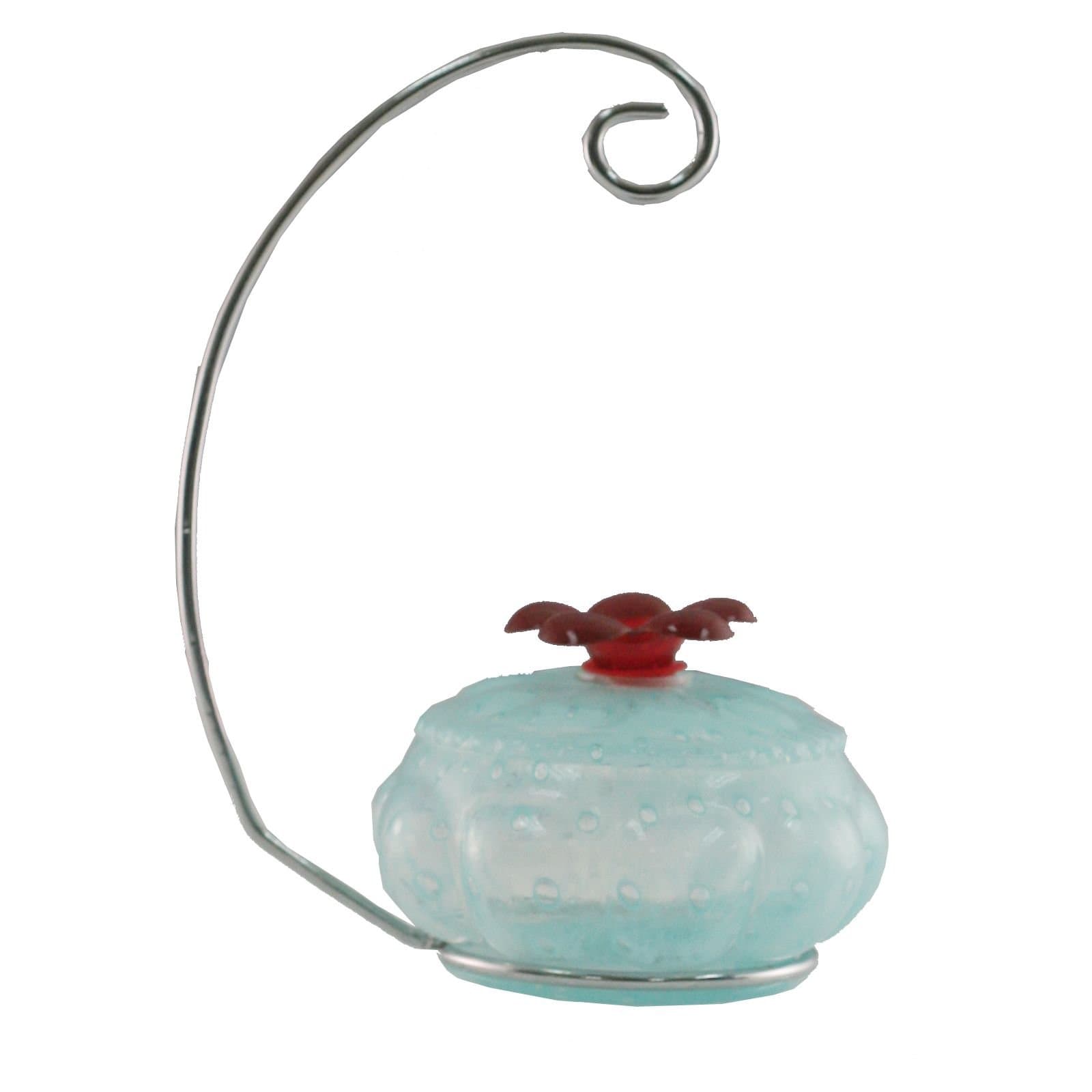Hand-blown Glass Hummingbird Feeder, Peacock Blue