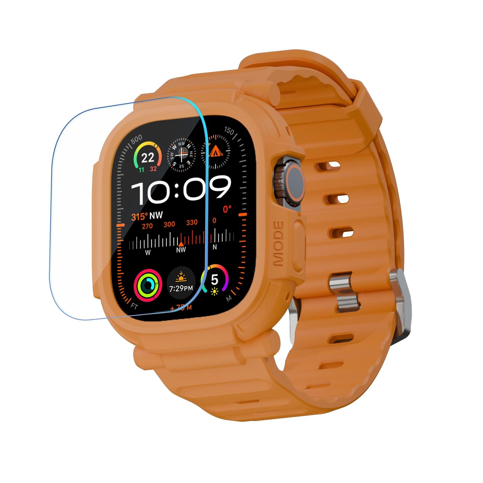 elkson Made for Apple Watch Ultra 2 1 Band case 49mm Screen Protector Tempered Glass, Quattro Pro Series Rugged for iWatch bumper strap, Military Grade Durable Protective Cover, Shock Proof, Orange