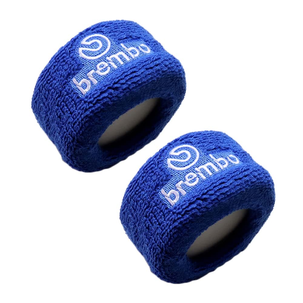 Q1-TECH, JDM Universal Brake Fluid Oil Reservoir Tank Cover Socks for Motorcycles, Sportbikes, Bikes, Compatible with Honda Mitsubishi Project MU Mugen JDM Brake Reservoir Cover 2PCS (BREB-BL)