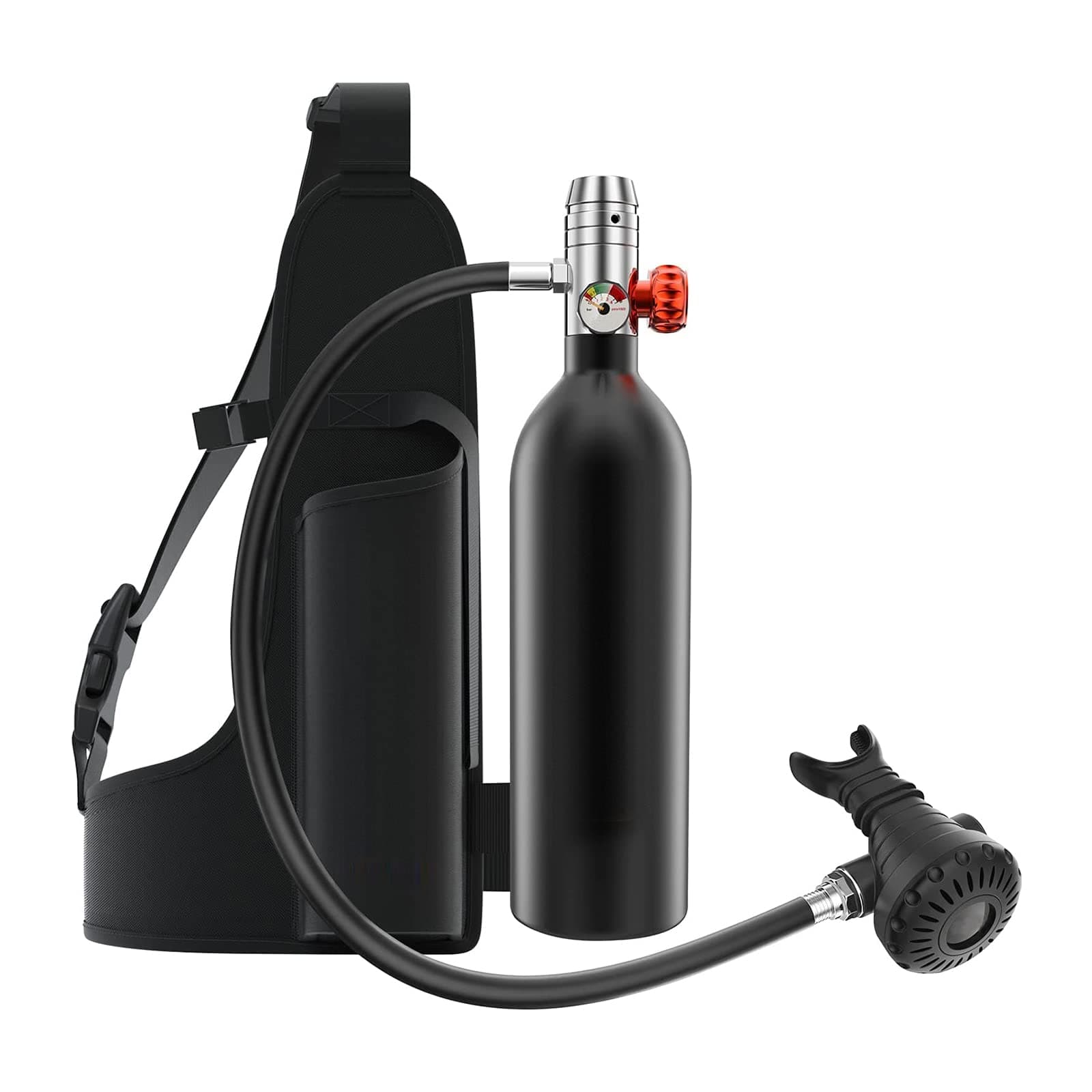 Scuba Diving Tank with Constant Pressure Gauge, Portable Large Capacity 1L Air Tank, Oxygen Cylinder Corrosion & Pressure Resistant Material for 15-20 mins for Diving
