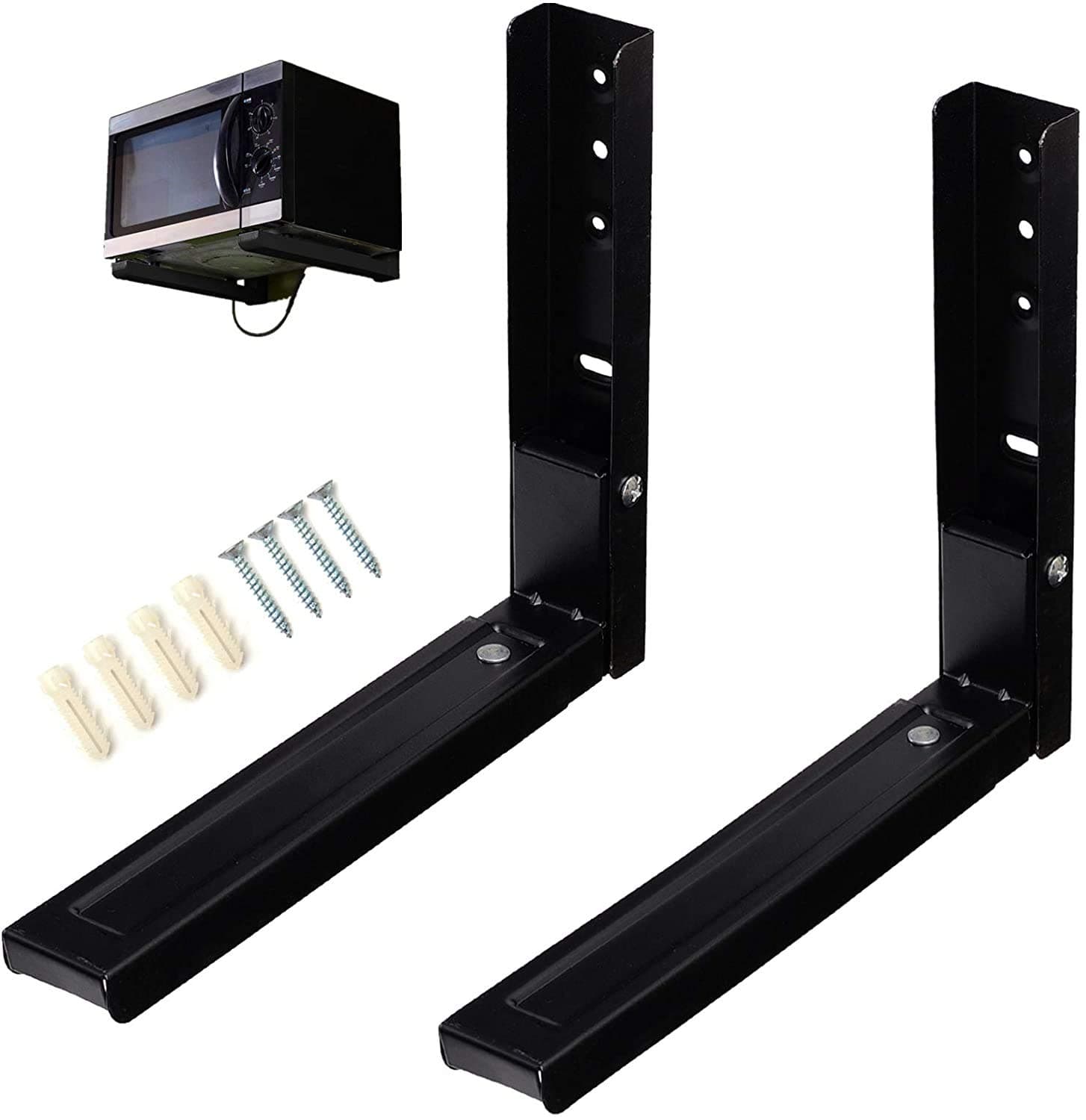 Microwave Wall Mount Brackets, Foldable Arm Adjustable Extensible Wall Hanging Microwave Brackets Oven Stand Shelf Rack Load 100 lb (Black)