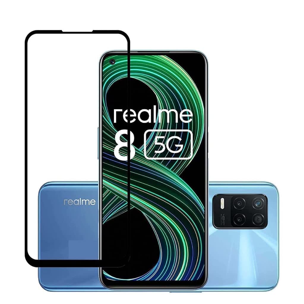 Muzz 9H Hardness, Edge to Edge Curved Border Tempered Glass Screen Protector for Realme 8 5G Black