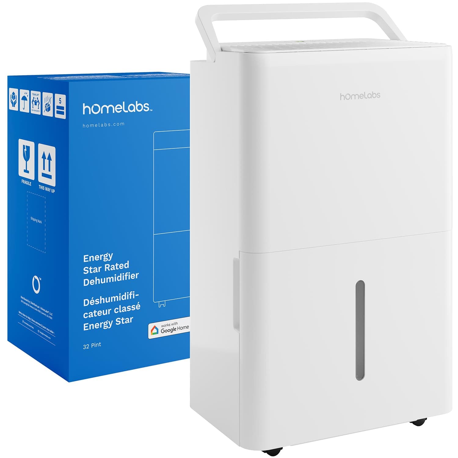 hOmeLabs 2,400 Sq. Ft Dehumidifier – 32 Pint, High-Efficiency Moisture Removal for Home, Bedroom, Bathroom & Large Rooms – Powerful Humidity Control, Quiet & Portable with Auto Shut-Off